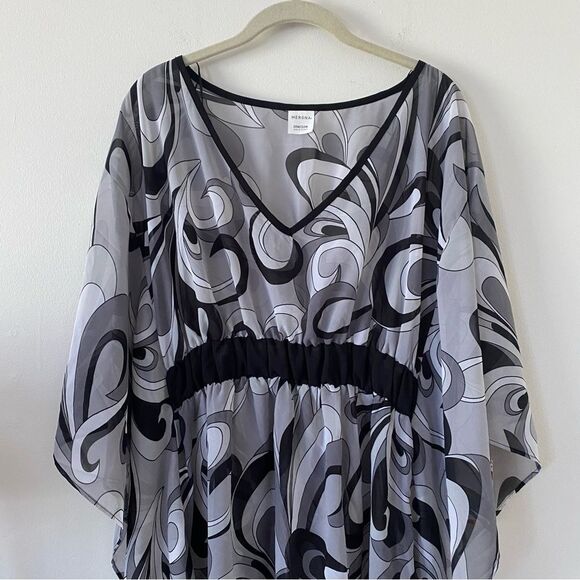 NWT Merona Sheer Short Caftan Swim Coverup Patterned Gray Size 20w/22w - Picture 2 of 10